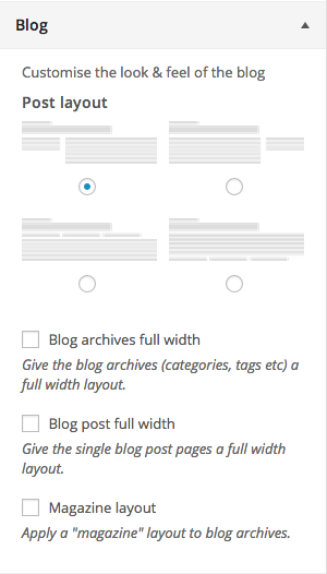Storefront Blog Customiser settings
