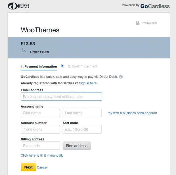 WooCommerce GoCardless Payment Gateway